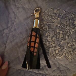 Anthropologie Printed Leaf Floral Tassel Key Chain